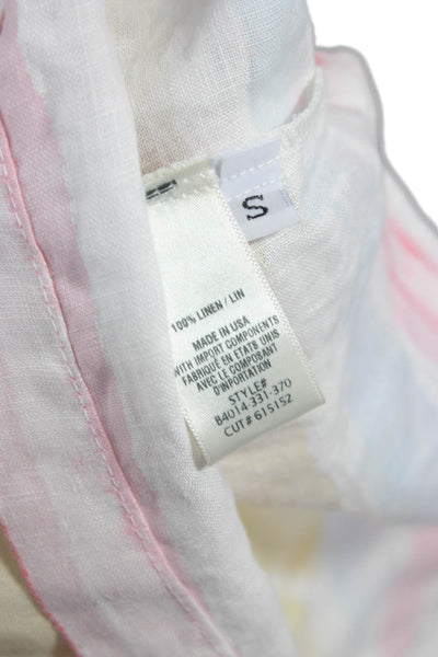 Bella Dahl Womens Cropped Tank White Linen Striped Square Neck Size S