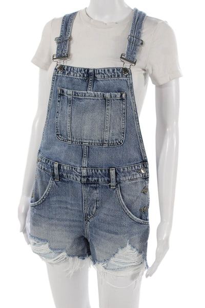 Pistola Women Overall Jumpsuit Blue Square Neck Buckle Sleeveless Size XS