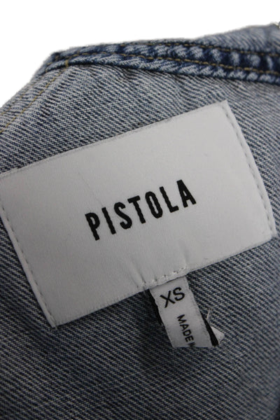 Pistola Women Overall Jumpsuit Blue Square Neck Buckle Sleeveless Size XS