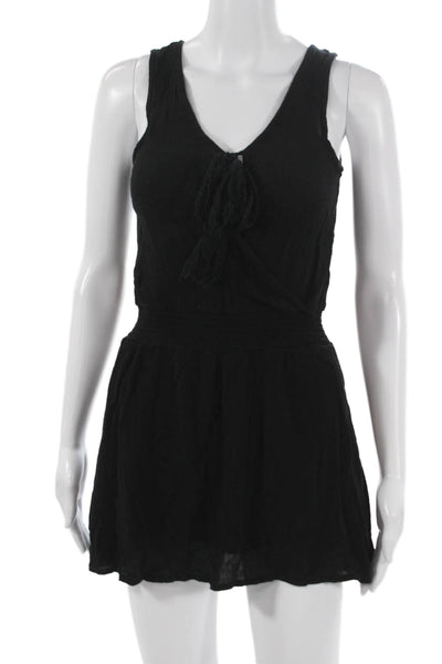 Ocean Drive Women Tank Dress Black V-Neck Rayon Sleeveless Short Size M