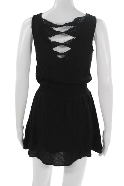 Ocean Drive Women Tank Dress Black V-Neck Rayon Sleeveless Short Size M