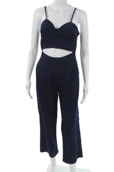 3x1 NYC Women Sleeveless Sweetheart Cotton Jumpsuit Blue Zip Size XS