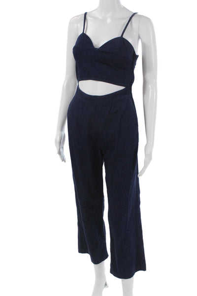 3x1 NYC Women Sleeveless Sweetheart Cotton Jumpsuit Blue Zip Size XS