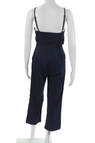3x1 NYC Women Sleeveless Sweetheart Cotton Jumpsuit Blue Zip Size XS
