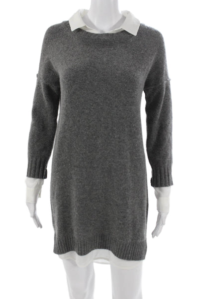 Brochu Walker Women Sweater Dress Wool Gray Long Sleeve Crew Neck Short Size XS