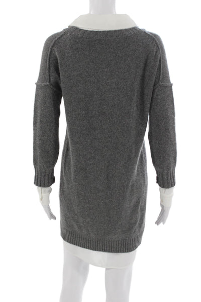 Brochu Walker Women Sweater Dress Wool Gray Long Sleeve Crew Neck Short Size XS
