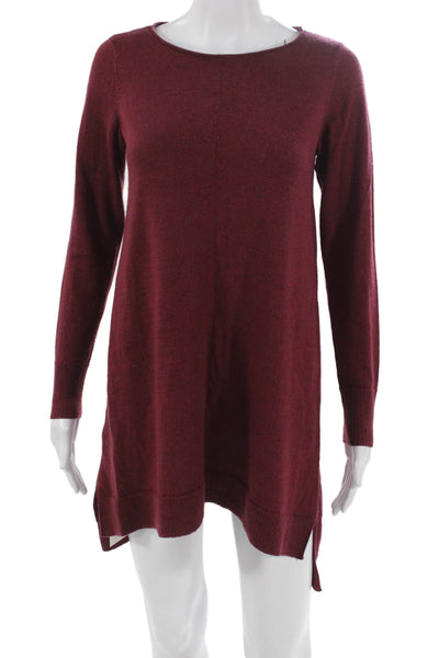 Eileen Fisher Womens Merino Sweater Dress Red Scoop Neck Long Sleeve Size PP