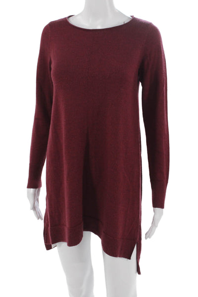 Eileen Fisher Womens Merino Sweater Dress Red Scoop Neck Long Sleeve Size PP