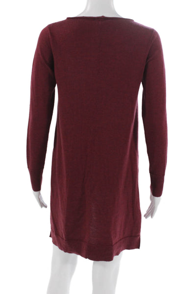 Eileen Fisher Womens Merino Sweater Dress Red Scoop Neck Long Sleeve Size PP