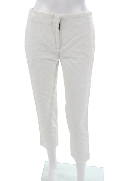 See by Chloe Women Cropped Pants White Geometric Cotton Zip Inseam 23 Size 4