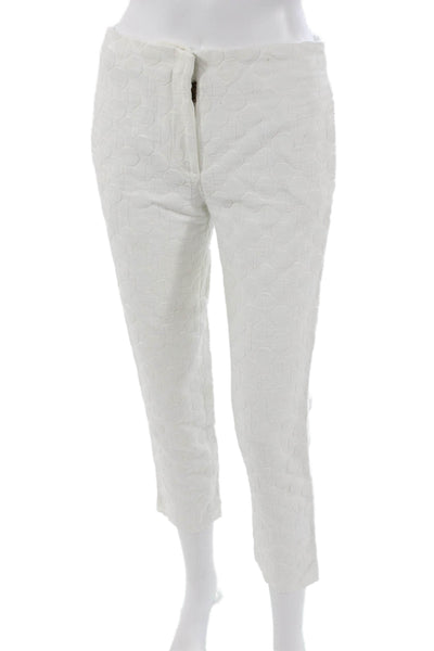 See by Chloe Women Cropped Pants White Geometric Cotton Zip Inseam 23 Size 4