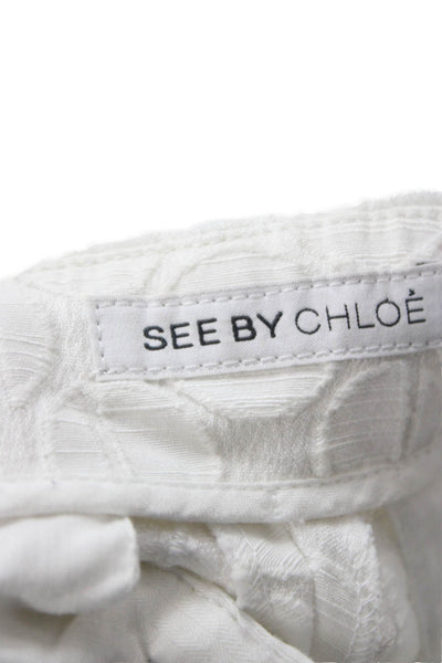 See by Chloe Women Cropped Pants White Geometric Cotton Zip Inseam 23 Size 4