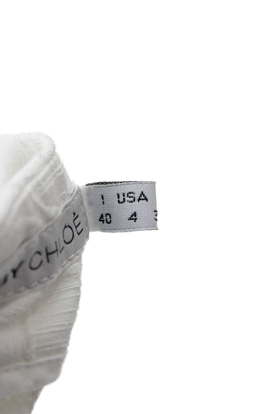 See by Chloe Women Cropped Pants White Geometric Cotton Zip Inseam 23 Size 4