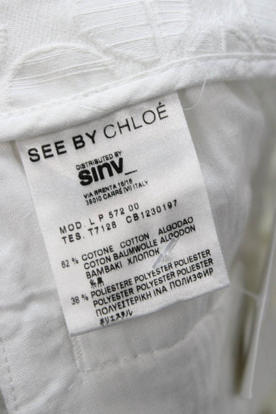 See by Chloe Women Cropped Pants White Geometric Cotton Zip Inseam 23 Size 4