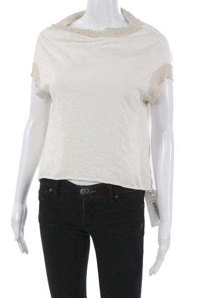 Gary Graham Women White Cowl Neck Short Sleeve Cotton Tee Petite Size S