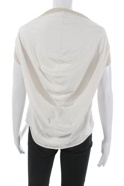 Gary Graham Women White Cowl Neck Short Sleeve Cotton Tee Petite Size S