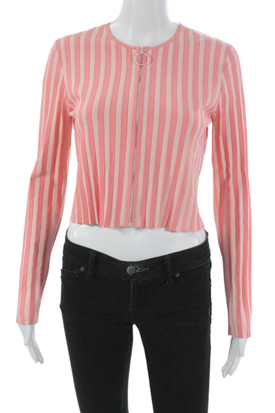 Akris Punto Women Full Zip Sweater Pink Striped Viscose Size 6