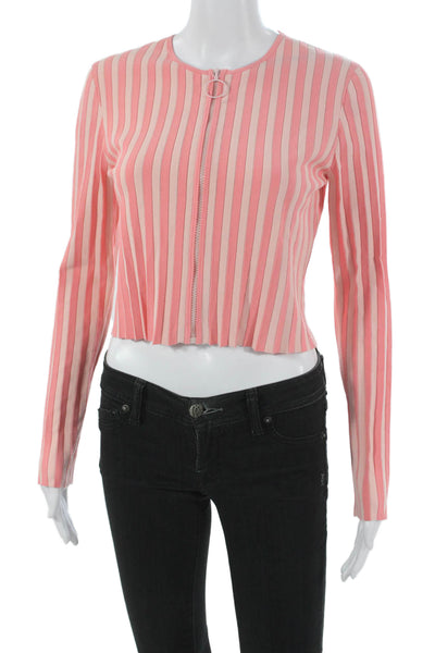 Akris Punto Women Full Zip Sweater Pink Striped Viscose Size 6