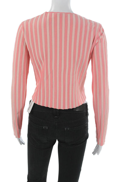 Akris Punto Women Full Zip Sweater Pink Striped Viscose Size 6