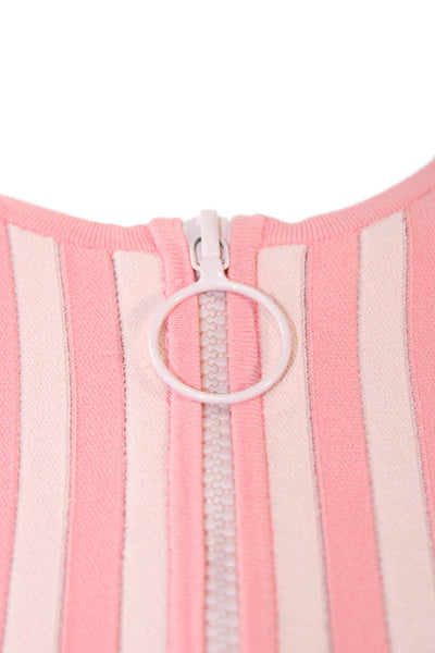 Akris Punto Women Full Zip Sweater Pink Striped Viscose Size 6