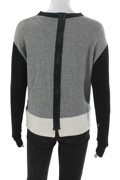 Sandro Womens Colorblock Zip Crewneck Acrylic Pullover Sweatshirt Gray Size 1