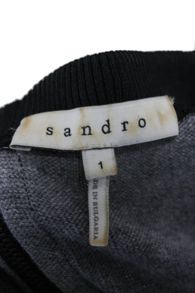 Sandro Womens Colorblock Zip Crewneck Acrylic Pullover Sweatshirt Gray Size 1