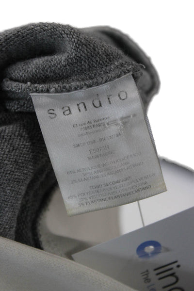 Sandro Womens Colorblock Zip Crewneck Acrylic Pullover Sweatshirt Gray Size 1