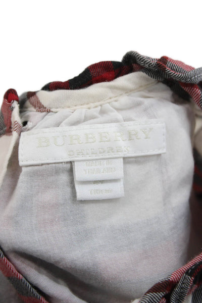 Burberry Children Childrens Girls Plaid Long Sleeves Shirt Red White Size 4