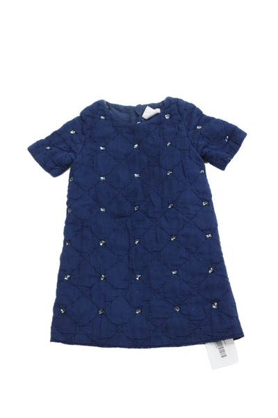 Chloe Childrens Girls Jeweled Quilted Texture Dress Navy Blue Size 5