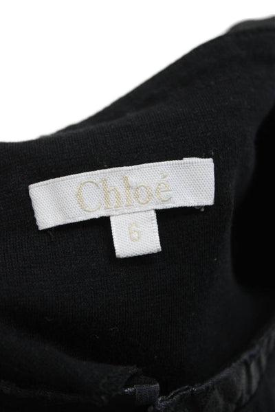 Chloe Childrens Girls Leather Shoulders Long Sleeves Sweater Black Size 6