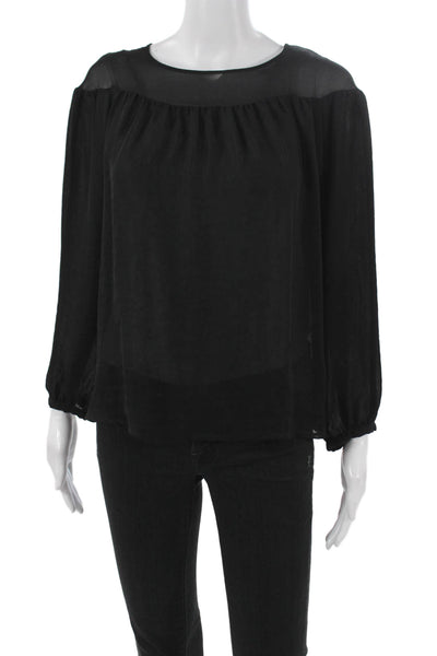 Sandro Women Basic Blouse Black Round Neck Long Sleeve Polyester Size 2