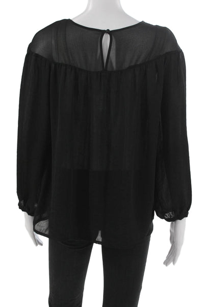 Sandro Women Basic Blouse Black Round Neck Long Sleeve Polyester Size 2