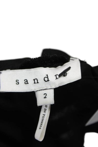 Sandro Women Basic Blouse Black Round Neck Long Sleeve Polyester Size 2