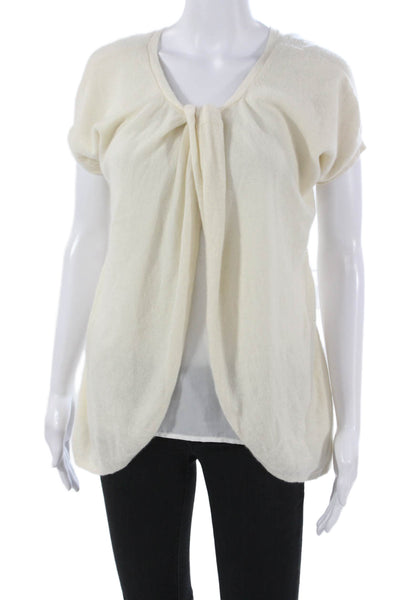 Magaschoni Women Ivory Cashmere V Neck Short Sleeve Cardigan Size S