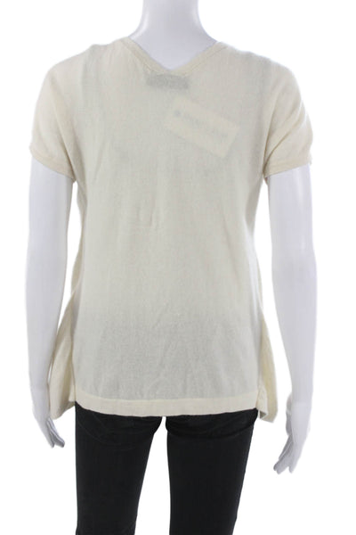 Magaschoni Women Ivory Cashmere V Neck Short Sleeve Cardigan Size S