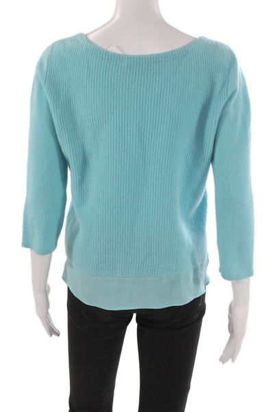 Neiman Marcus Women Blue Cashmere V-Neck Pullover 3/4 Sleeve Solid Size S