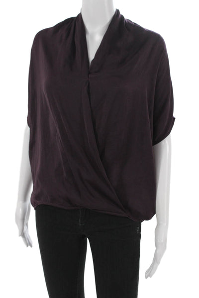 Vince Women Blouse Purple V Neck Polyester Sleeveless Petite Size S