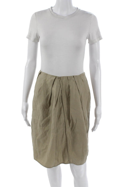 Boss Hugo Boss Womens Pleated Cotton Skirt Beige Zip Knee Length Size 4