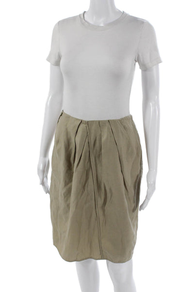 Boss Hugo Boss Womens Pleated Cotton Skirt Beige Zip Knee Length Size 4