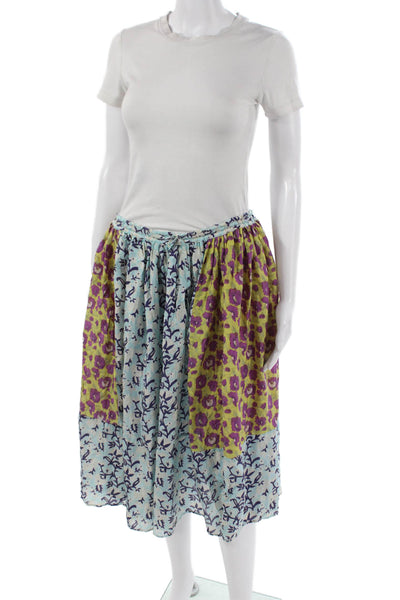 Calypso Saint Barth Women Long Flare Floral Silk Skirt Multicolor Size 1