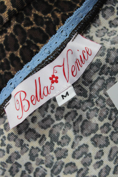 Bella Venice Women Viscose Animal Print VNeck Spaghetti Strap Tank Brown Size M