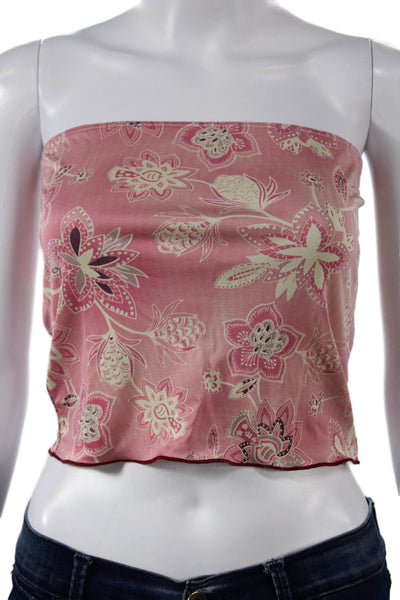 Bella Venice Women Cropped Tank Top Pink Floral Square Neck Size S