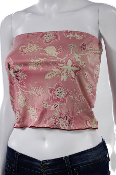 Bella Venice Women Cropped Tank Top Pink Floral Square Neck Size S