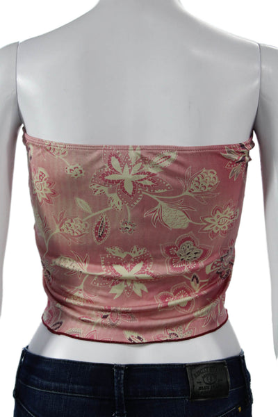 Bella Venice Women Cropped Tank Top Pink Floral Square Neck Size S