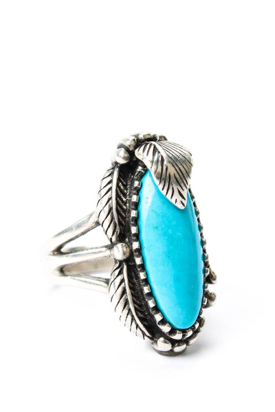 Designer Womens Vintage 925 Silver Dyed Howlite Feather Ring Sz 7 12g