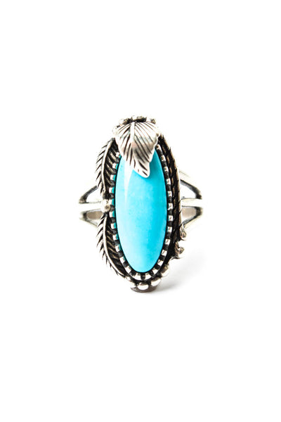 Designer Womens Vintage 925 Silver Dyed Howlite Feather Ring Sz 7 12g