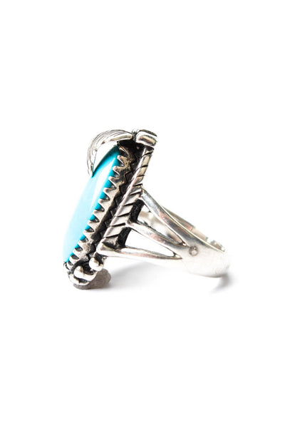Designer Womens Vintage 925 Silver Dyed Howlite Feather Ring Sz 7 12g