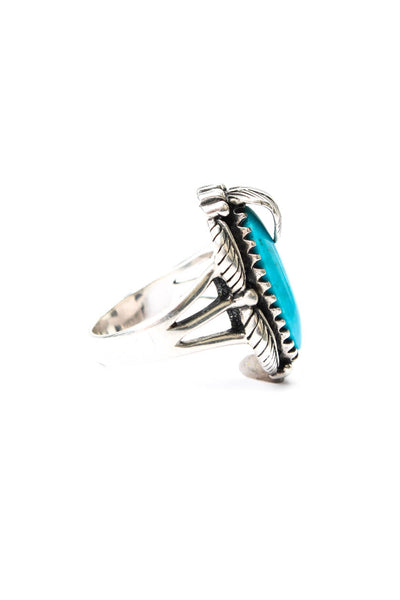 Designer Womens Vintage 925 Silver Dyed Howlite Feather Ring Sz 7 12g