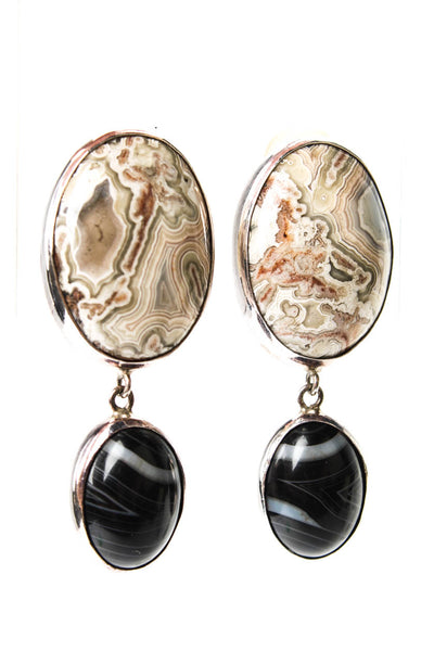 Echo of the Dreamer Womens 925 Silver Banded Agate ClipOn Earrings