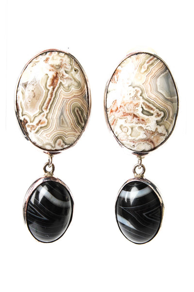 Echo of the Dreamer Womens 925 Silver Banded Agate ClipOn Earrings